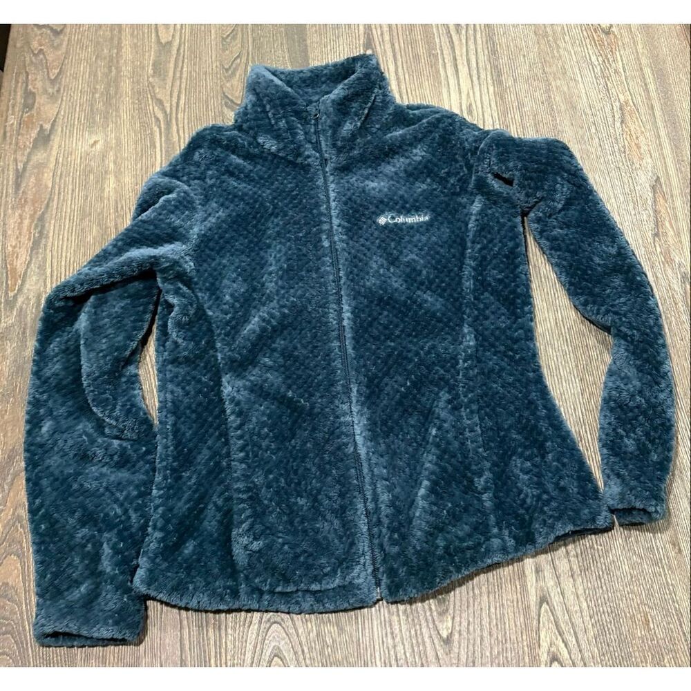 Columbia Full-Zip Fleece Jacket Stand-Up Collar Relaxed Fit Lined Blue Size M